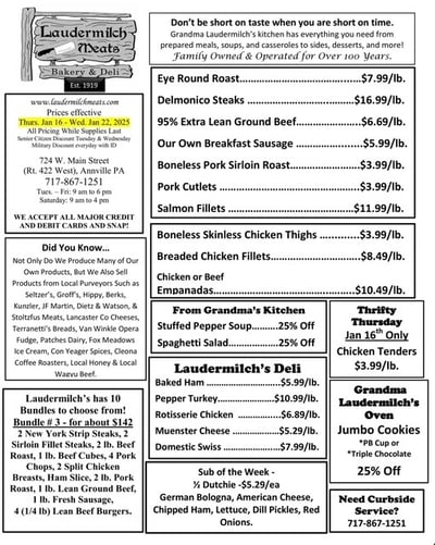 Laudermilch Specials for Jan 16-22, 2025