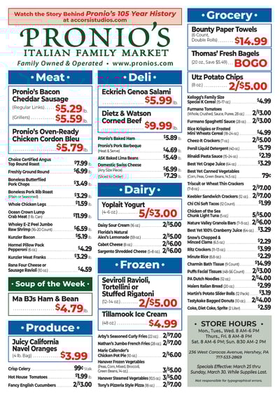 Pronio's Italian Market Specials for March 25 - 30. 2025