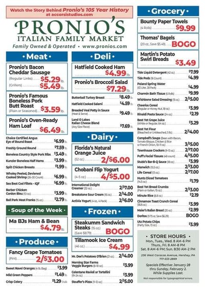 Pronio's Italian Family Market Specials for Jan 28 - Feb 2, 2025