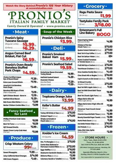 Pronio's Italian Market Specials for March 4 - 9. 2025