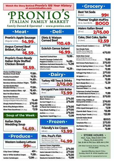 Pronio's Italian Market Specials for March 11 - 16, 2025