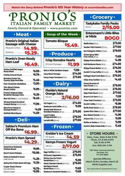Pronio's Italian Market Specials for March 18 - 23, 2025