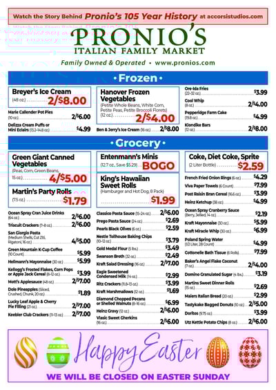 Pronio's Market Specials for April 15 - 19, 2025