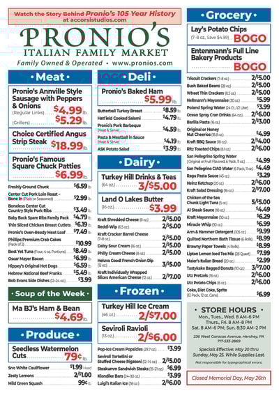 Pronios Italian Market Specials for May 20 - 25, 2025